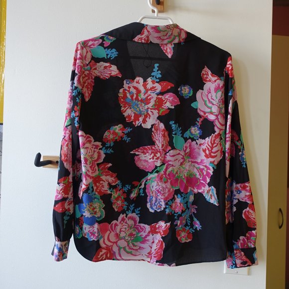 Zara black pink floral blouse shirt top S SM Small - Picture 13 of 16